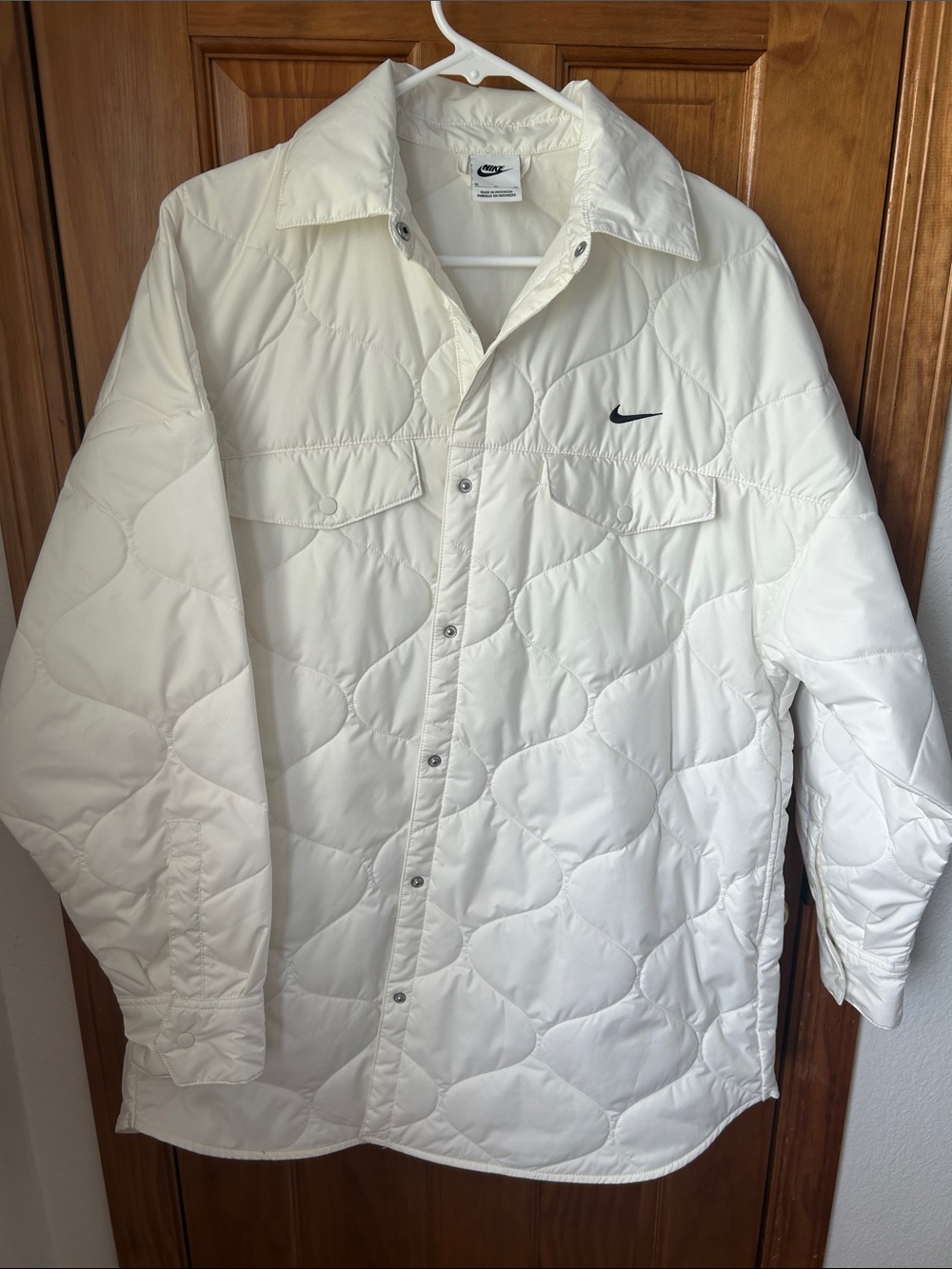 Nike Off-White Quilted Puffer Shacket with Black Swoosh